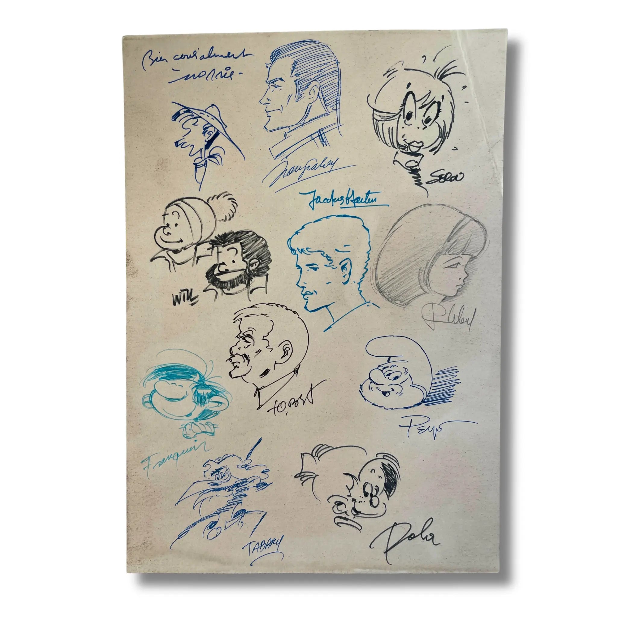 Planche unique de 11 dédicaces originales 30 x 21 cm - avec cadre