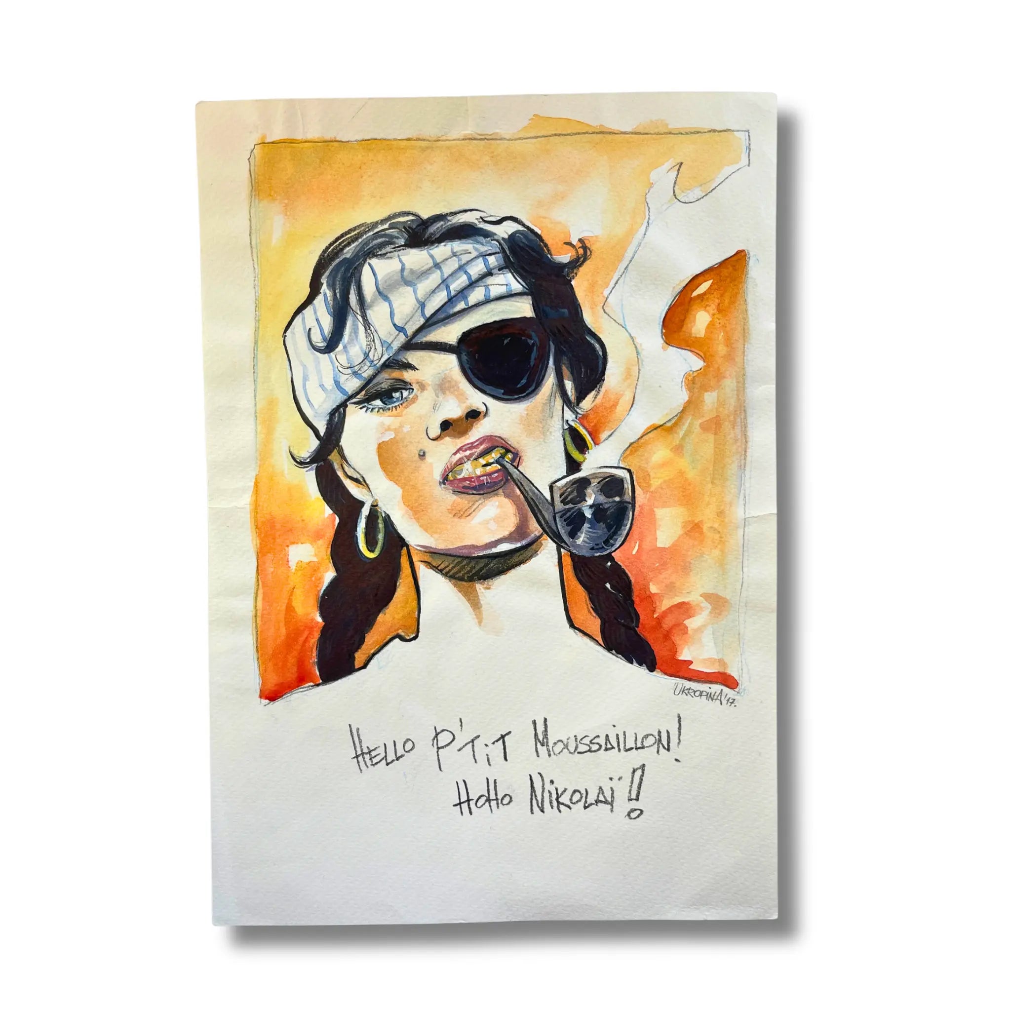 Dessin à l’aquarelle en couleur, dédicacé par Ukropina – Format : 30 × 21 cm