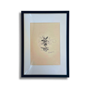 Original dessin de personnage Gaston par Franquin – Dédicace -Format: 30 x 21 cm