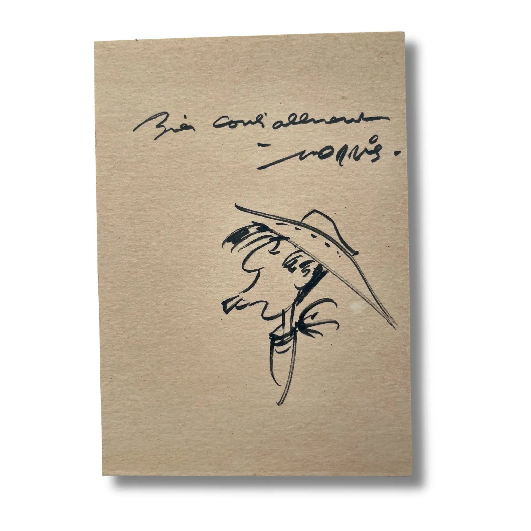 Lucky Luke – Dessin, signé par Morris – Dédicace format : 18 × 11 cm.