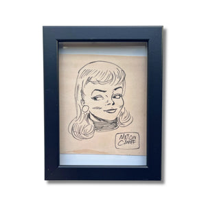 Dessin original signé par Milton Caniff – Dédicace, format : 18 × 14 cm.