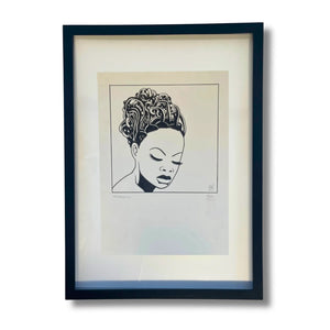 Afrohaircut 001 – Dessin original signé par Brüno sur feuille A4 (29 × 21 cm)