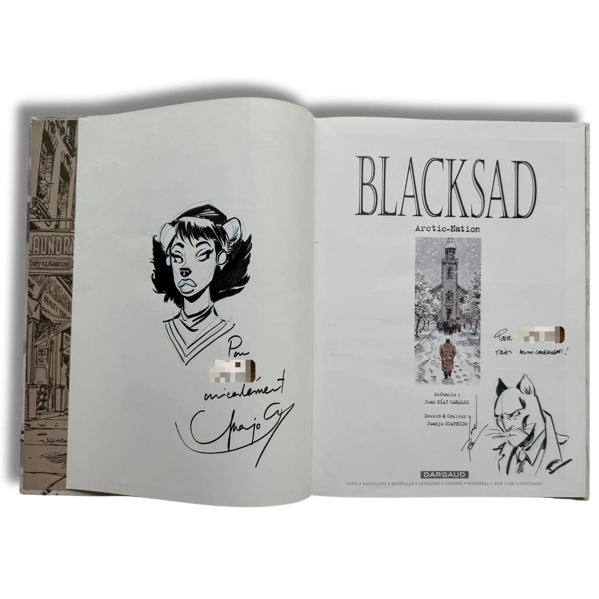 Blacksad, Tome 2 : Arctic-Nation - EO - Double dédicace et signé par Guarindo et Diaz avec Ex libris  Dargaud 30x40