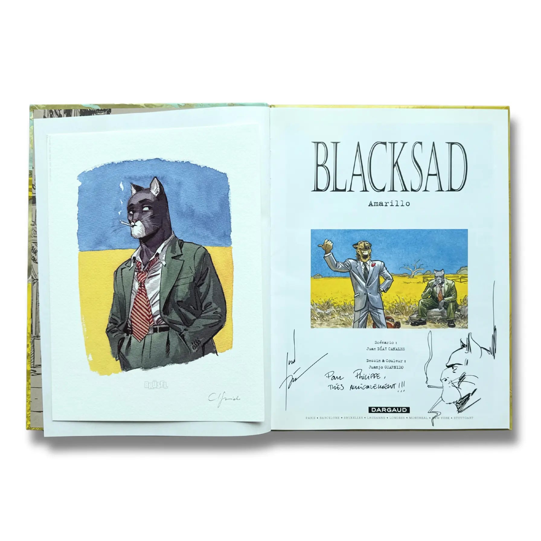 Blacksad, T5 : Amarillo - Dédicace de Juan Diaz Canalès + ex-libris signé par Guarnido - EO 2013