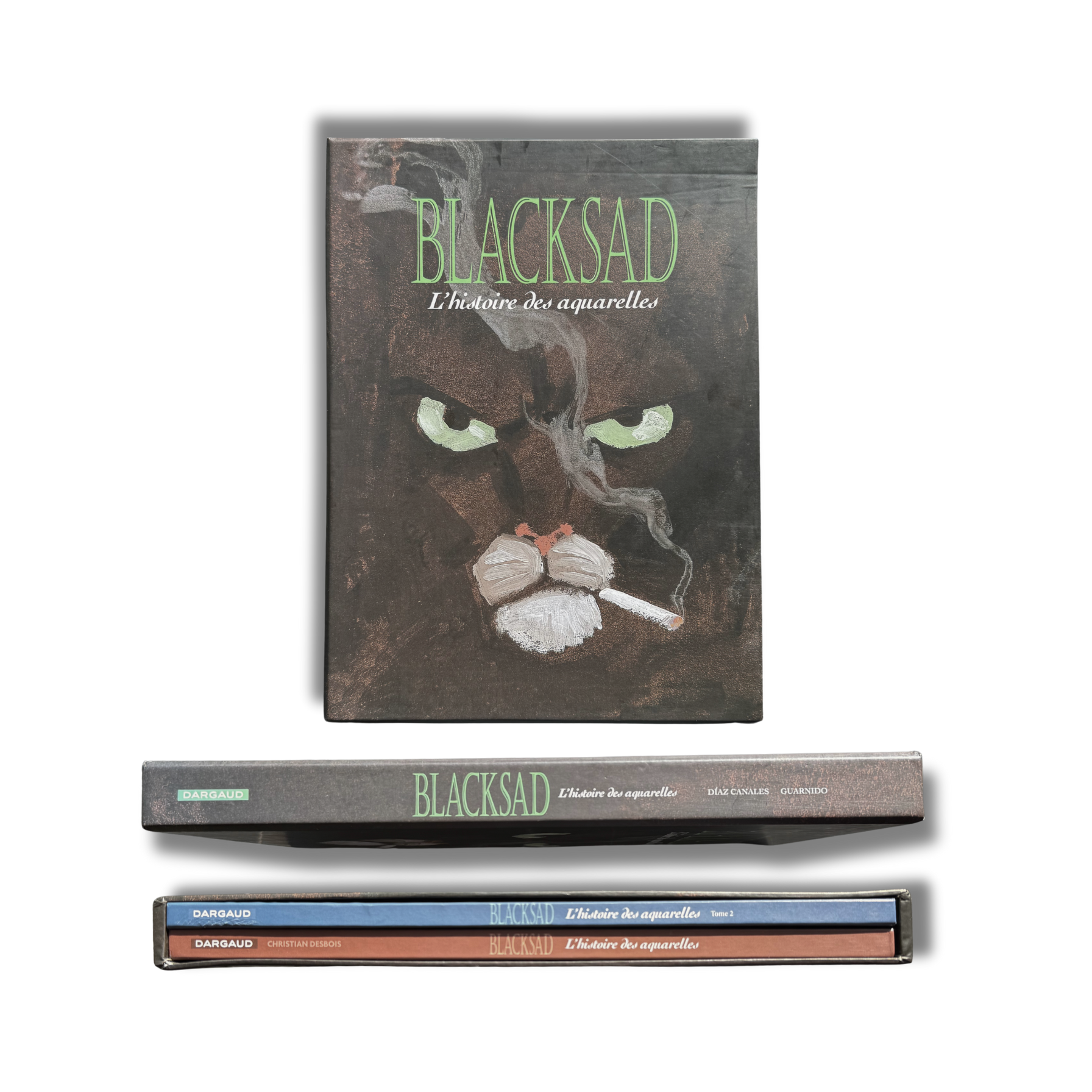 Blacksad – Coffret L’Histoire des Aquarelles Tomes 1 & 2 avec journal bd Blacksad | 4 dédicaces, EO 2005