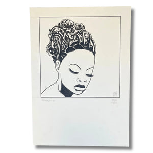 Afrohaircut 001 – Dessin original signé par Brüno sur feuille A4 (29 × 21 cm)