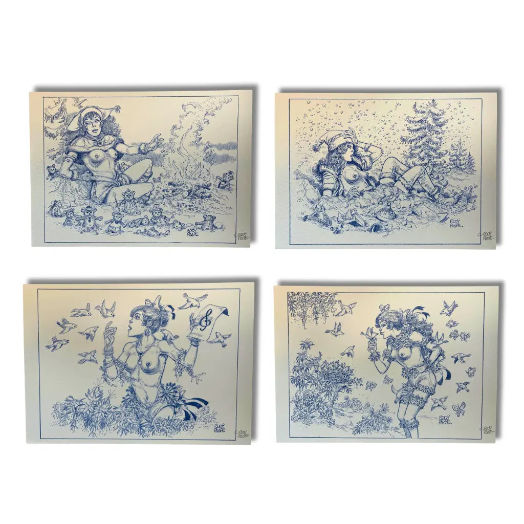 Quatre lithographie signée-le célèbre Erotiques personnage Bd de Eddy Paape - 42 x 30 cm