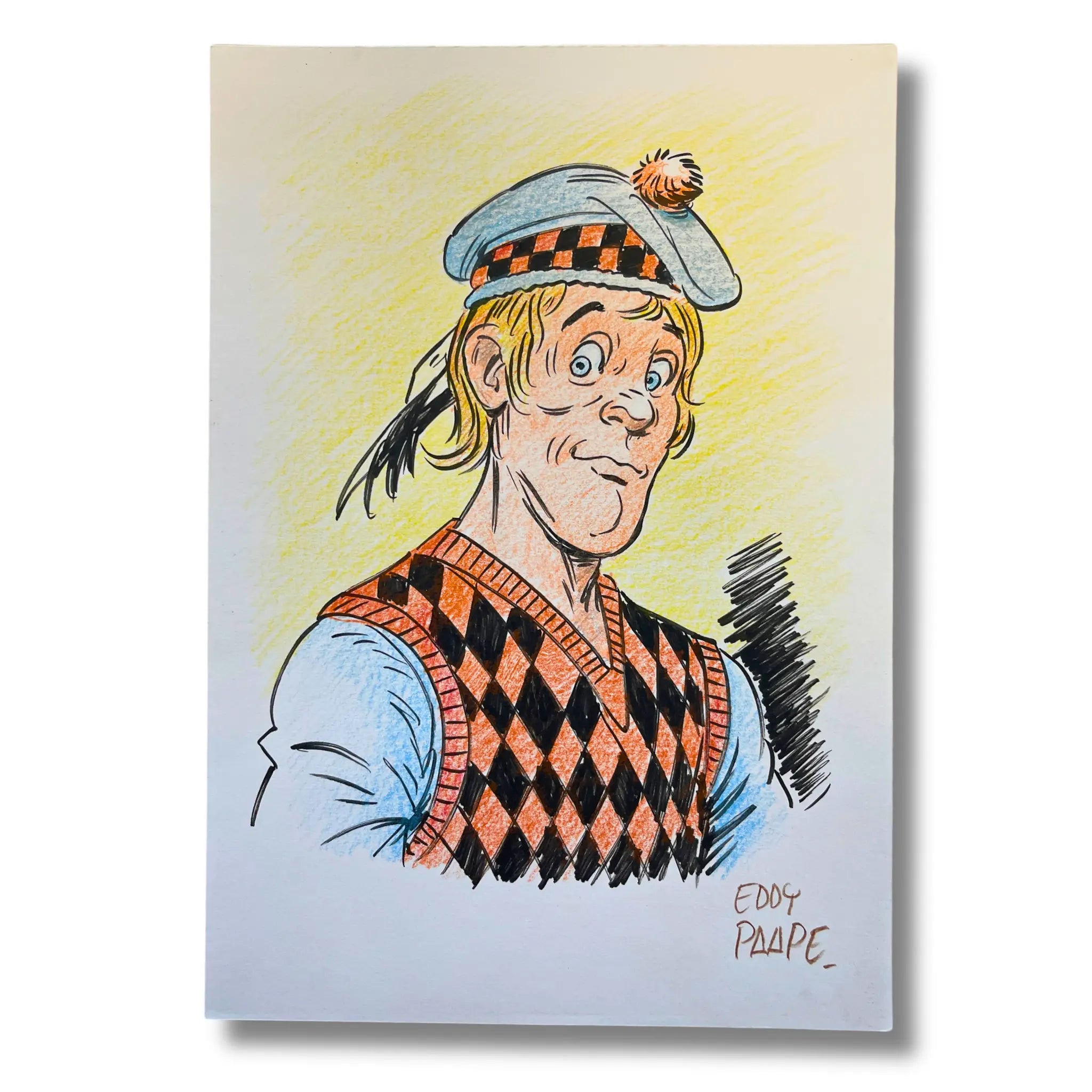 Original dessin de Eddy PAAPE – Dédicace avec cadre, Format : 30 x 21 cm