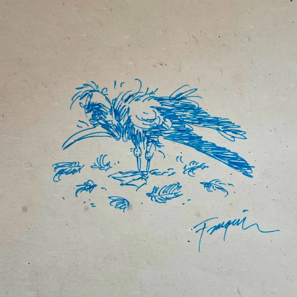 Original dessin - Franquin – Dédicace avec cadre, Format : 30 x 21 cm