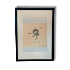 Original dessin Les Monstres de Franquin–Dédicace avec cadre,Format : 20 x 20 cm