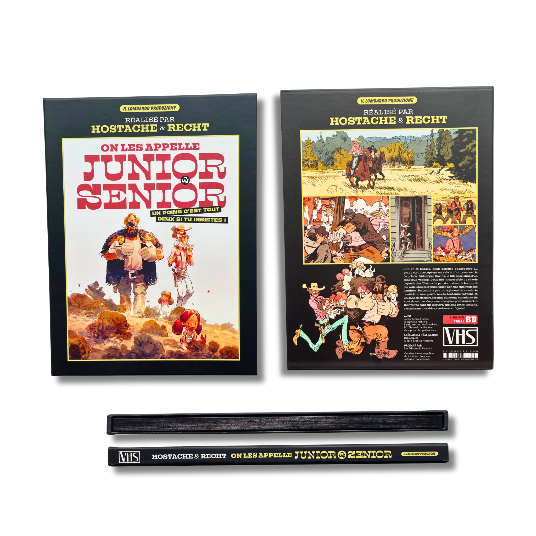 On les appelle Junior & Senior, dédicace signée par Hostache, avec trois ex-libris — EO 2025