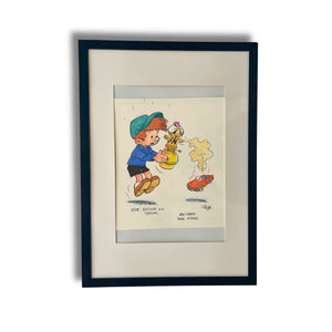 Dessin original en couleur, signé par Peyo - Dédicace avec cadre
