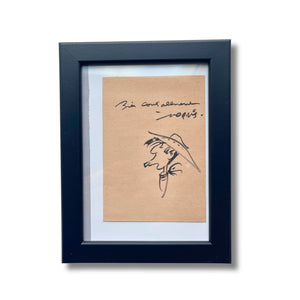 Lucky Luke – Dessin, signé par Morris – Dédicace format : 18 × 11 cm.