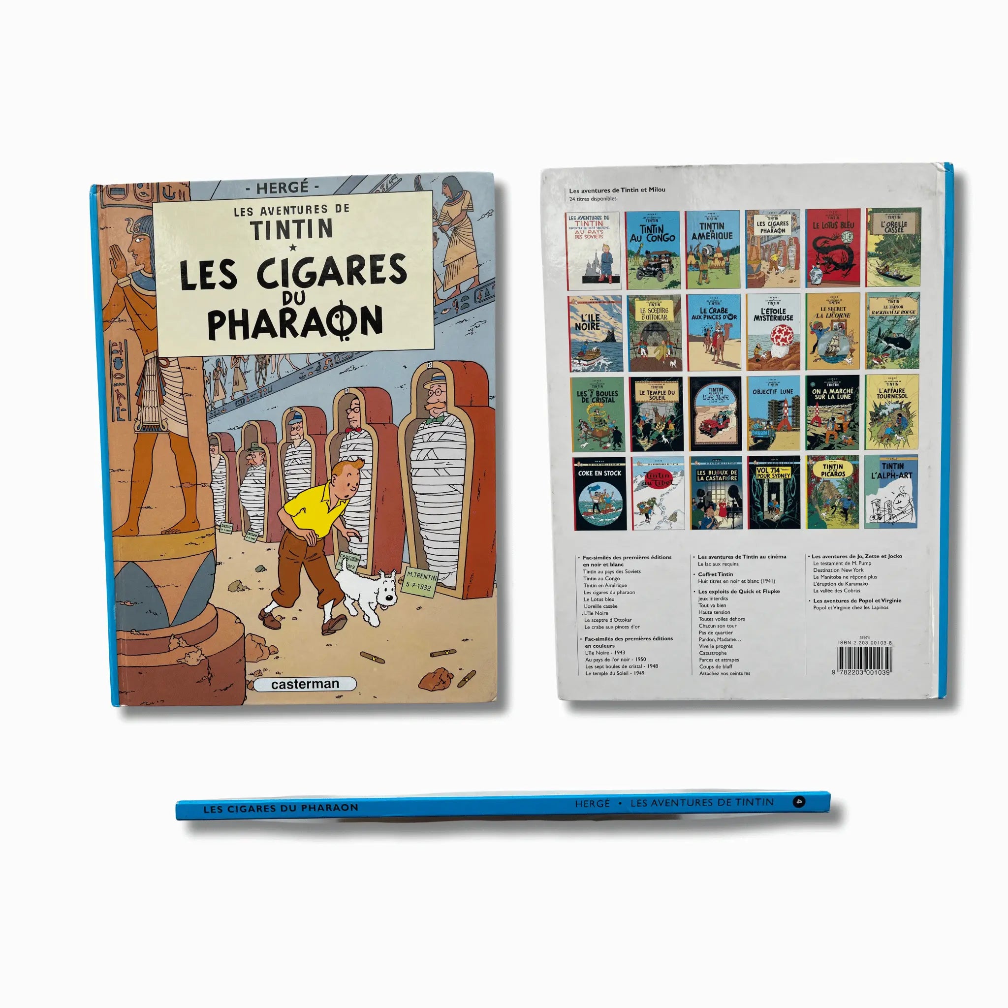 Les Aventures de Tintin - Les cigares du Pharaons, avec deux dédicaces, signées par Marc Wasterlain — Réédition 1966