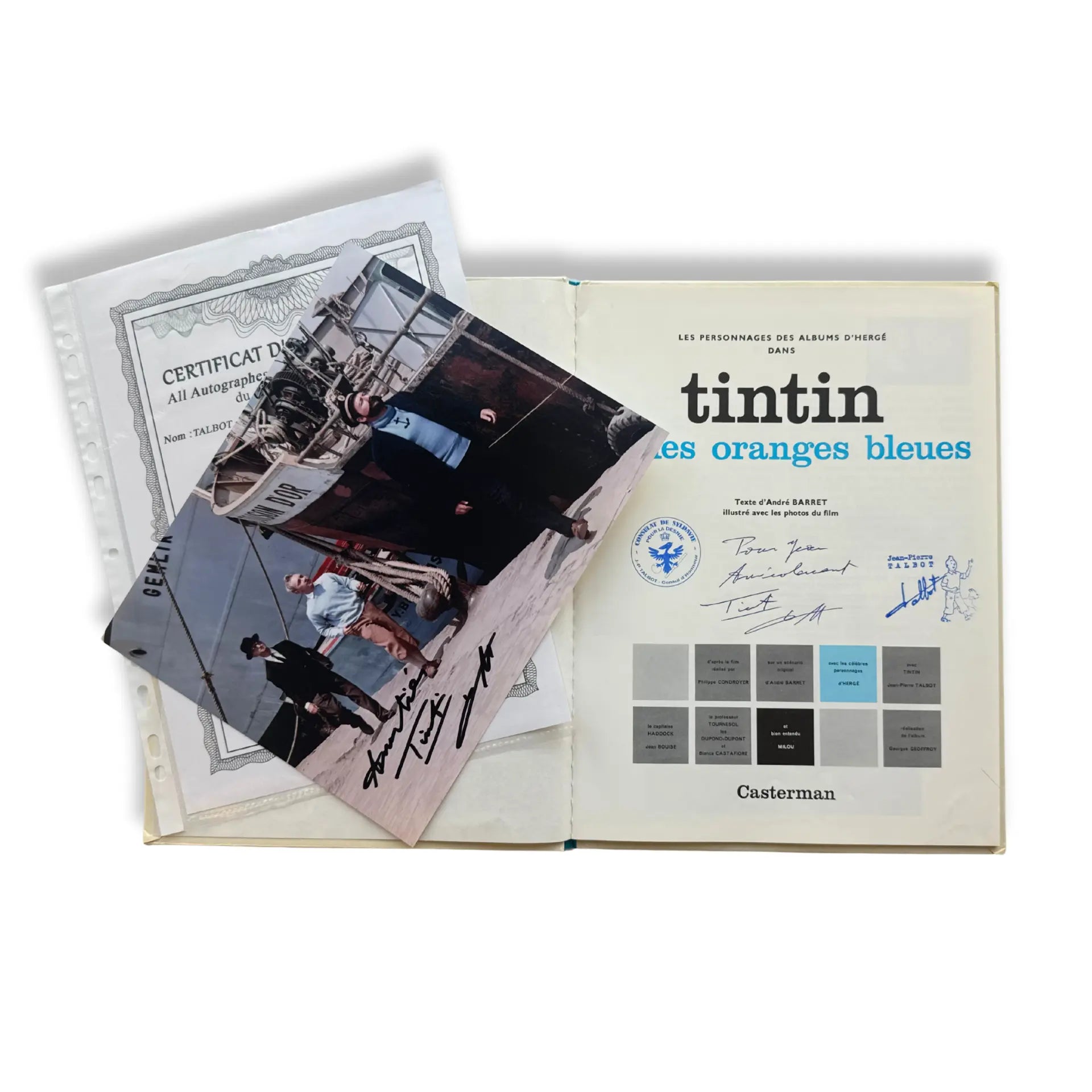 Tintin Et Les Oranges Bleues - Dédicace de Jean Pierre Talbot + photographie signé et  certificat  - 1969