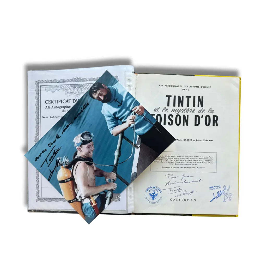 Tintin and the Blue Oranges - Dedication by Jean Pierre Talbot with signed photograph - EO 1965