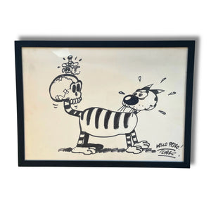 Turk - Dessin original de Léonard-Raoul Chatigré-Dédicace avec cadre, 30 x 40 cm