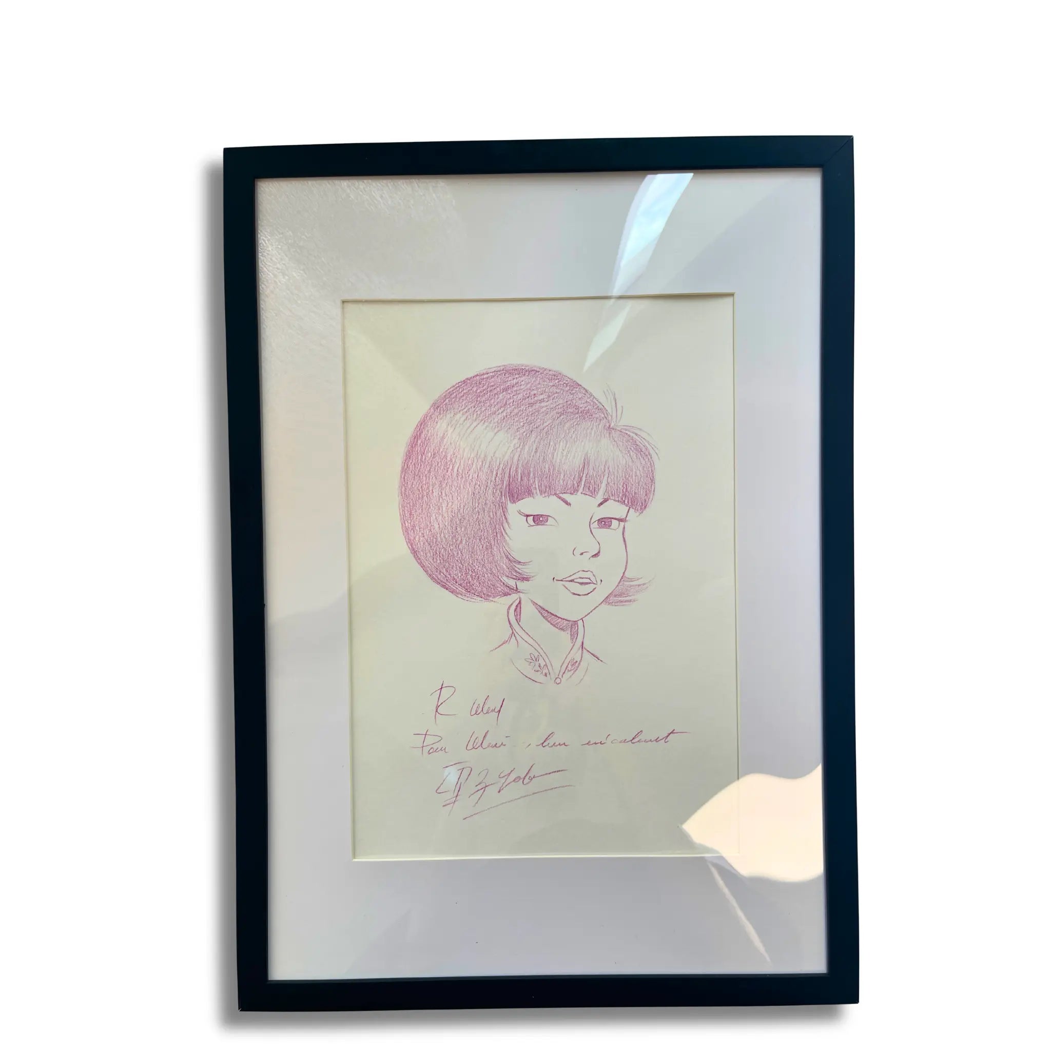 Original dessin de Yoko Tsuno, signé par Roger Leloup – Dédicace avec cadre
