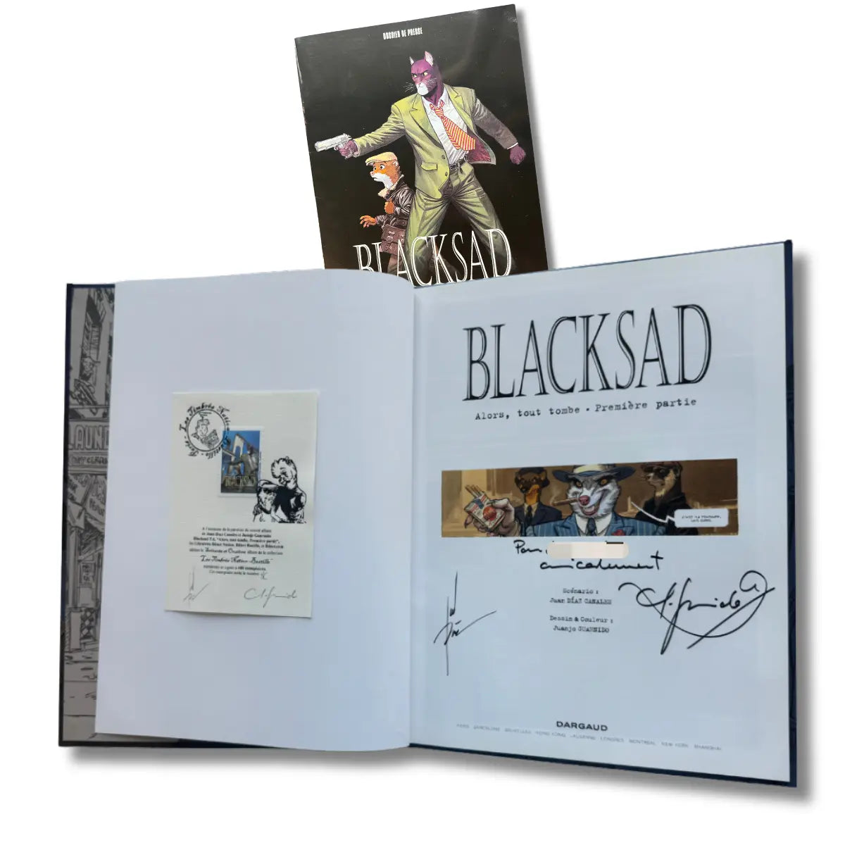 Blacksad, Tome 7 : Alors, tout tombe. Première Partie - Timbré Nation avec dossier de presse - Dédicace de Guarnido & Canalès - EO 2021
