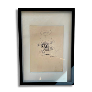 Original dessin Les Monstres de Franquin–Dédicace avec cadre,Format : 20 x 20 cm