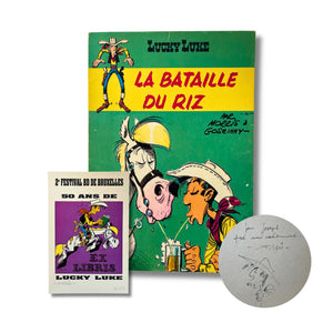 Lucky Luke-La Bataille du riz,dédicacé par Morris,ex-libris signé limité — EO 1972
