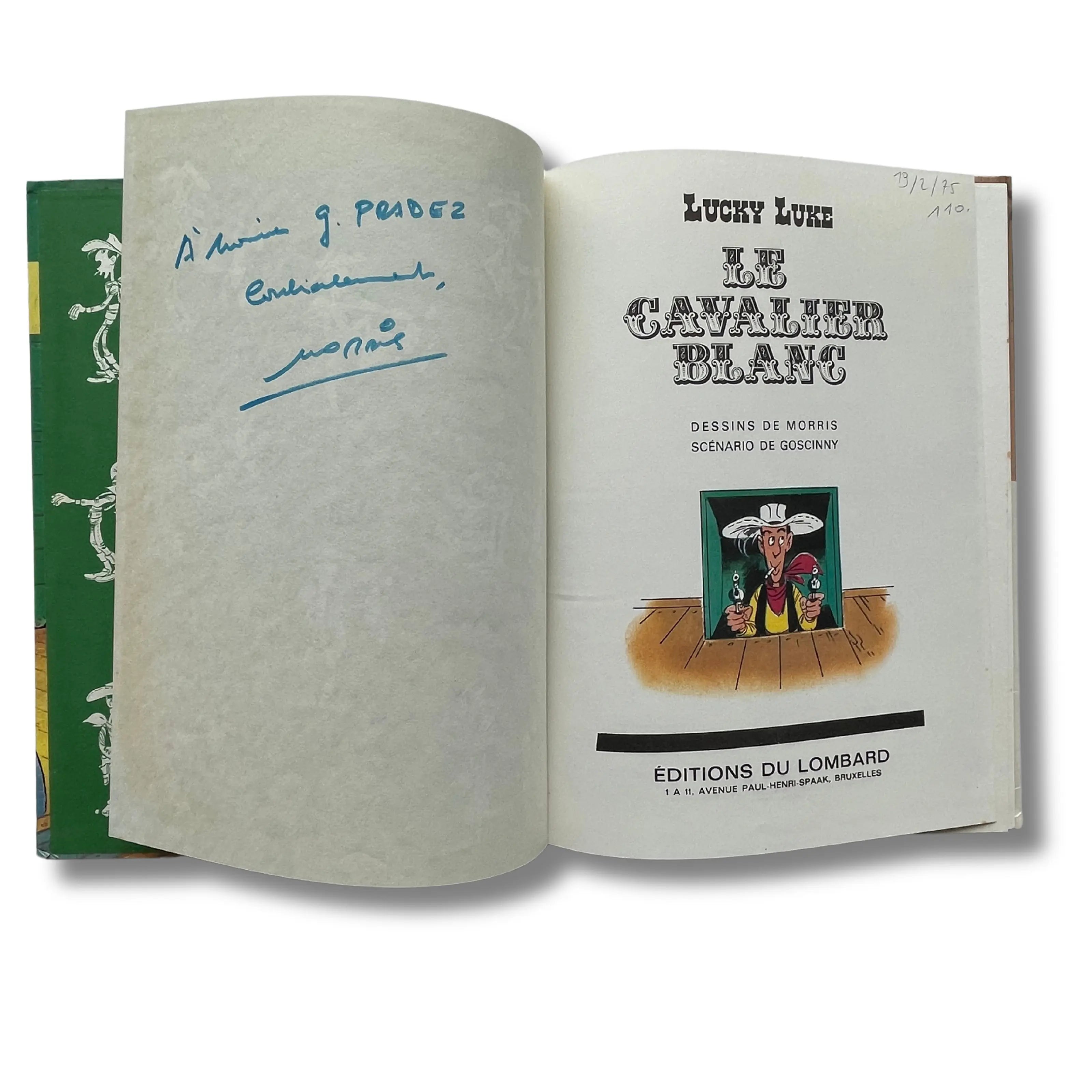 Lucky Luke : Le cavalier blanc, dédicace de Morris, EO 1975