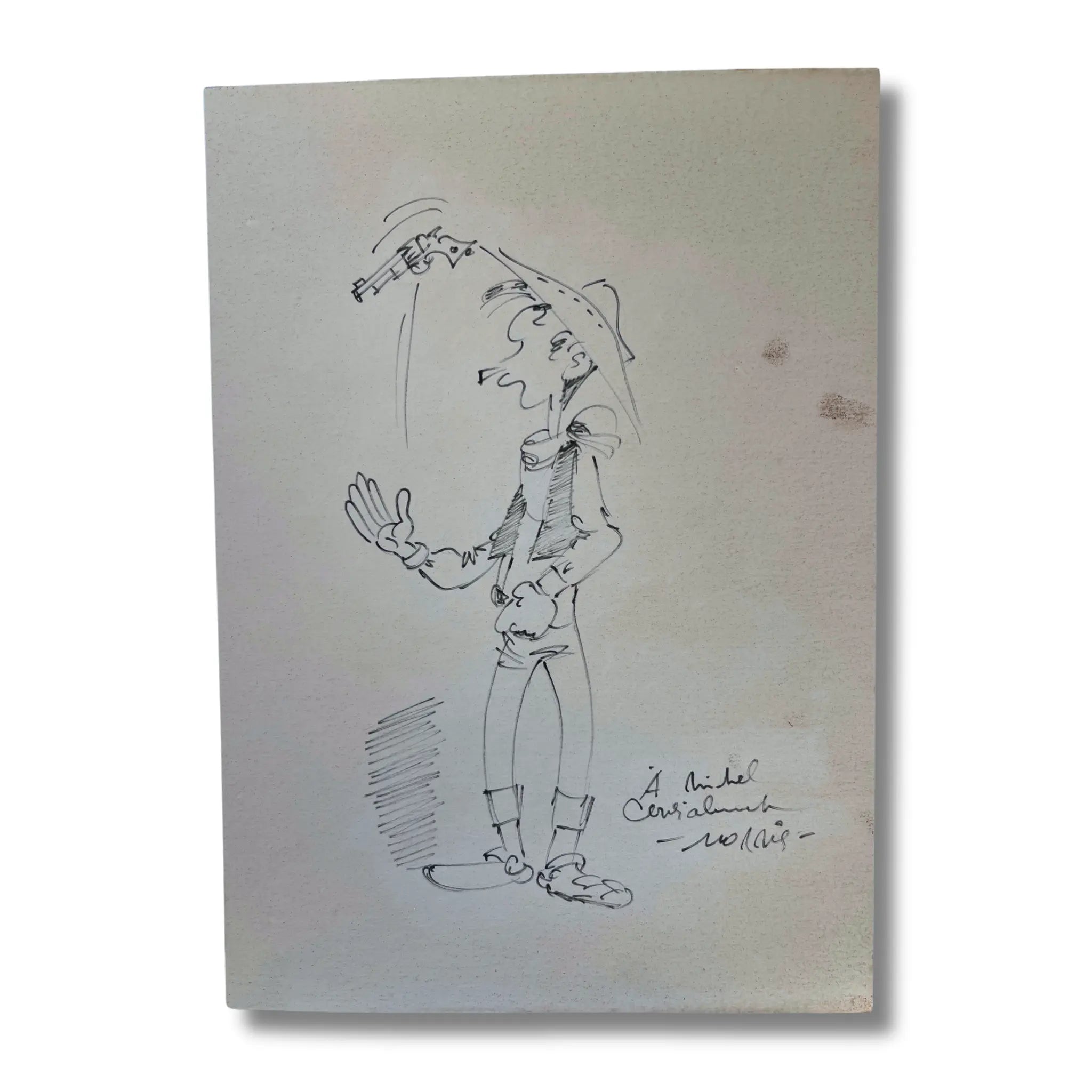 Lucky Luke – Dessin original dédicace et signé par Morris – format 30 × 21 cm.