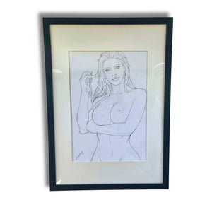 Dessin original de Poison Ivy au crayon, dédicacé par Sancara - 30 x 21 cm