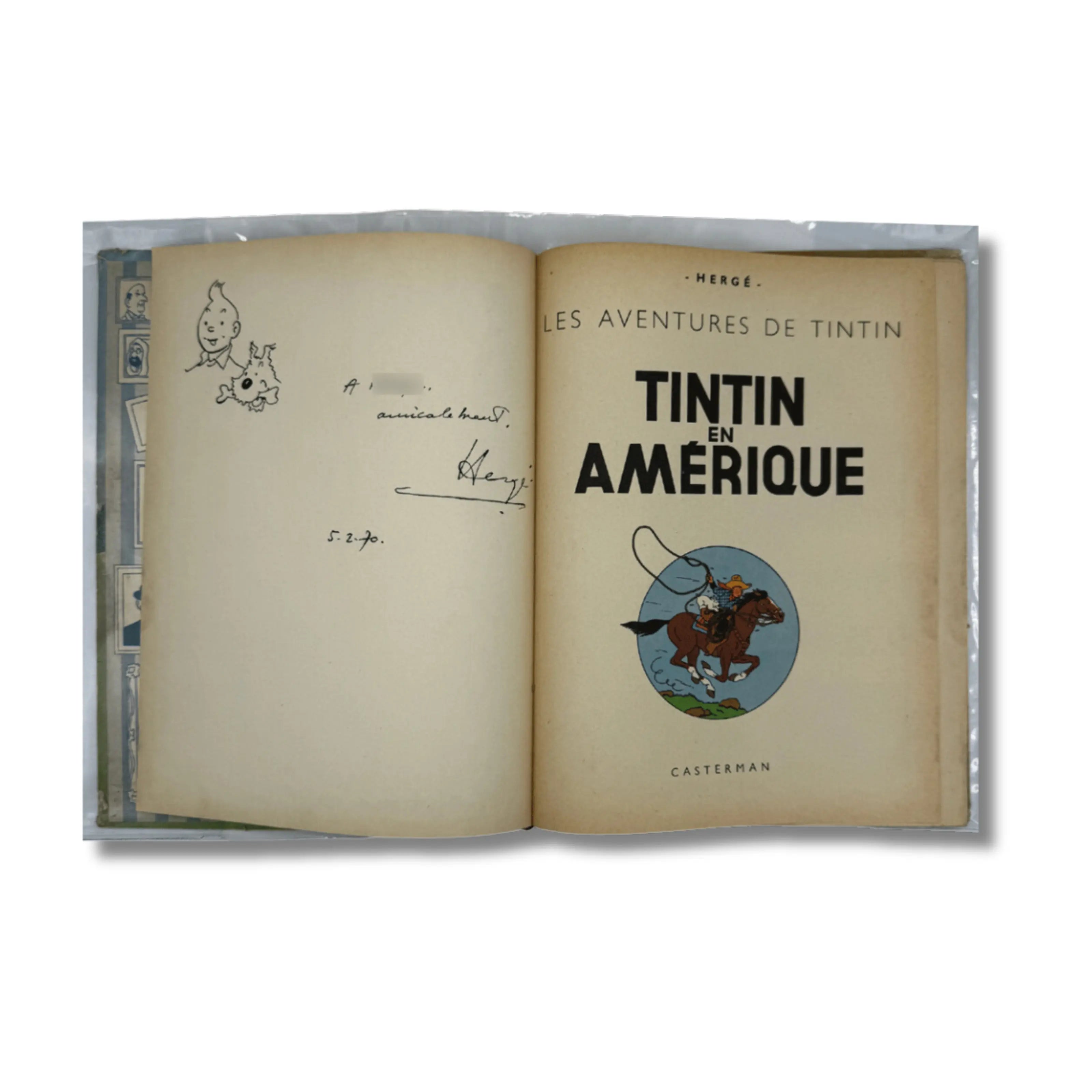 Tintin En Amérique - Dédicace de Hergé - B27bis, 1960