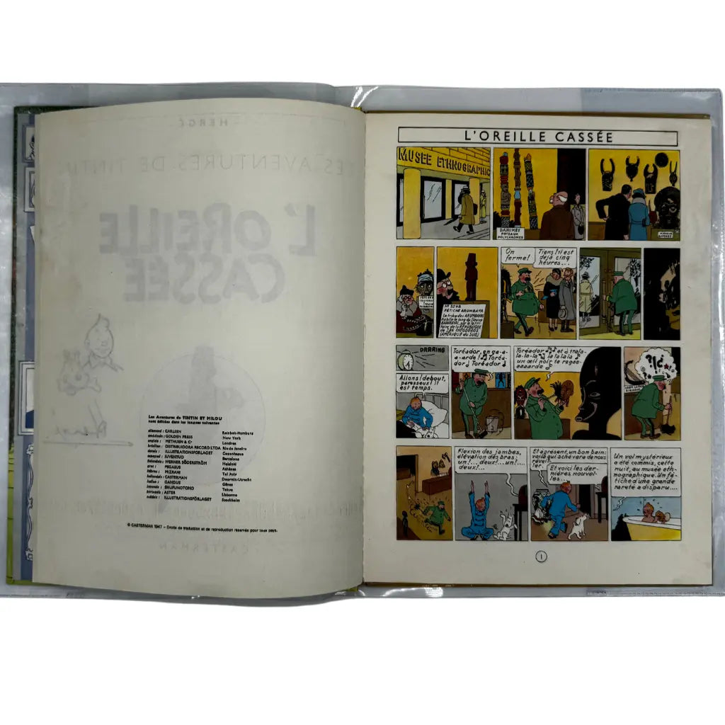 Bande dessinée Tintin l'oreille cassée dédicace Hergé