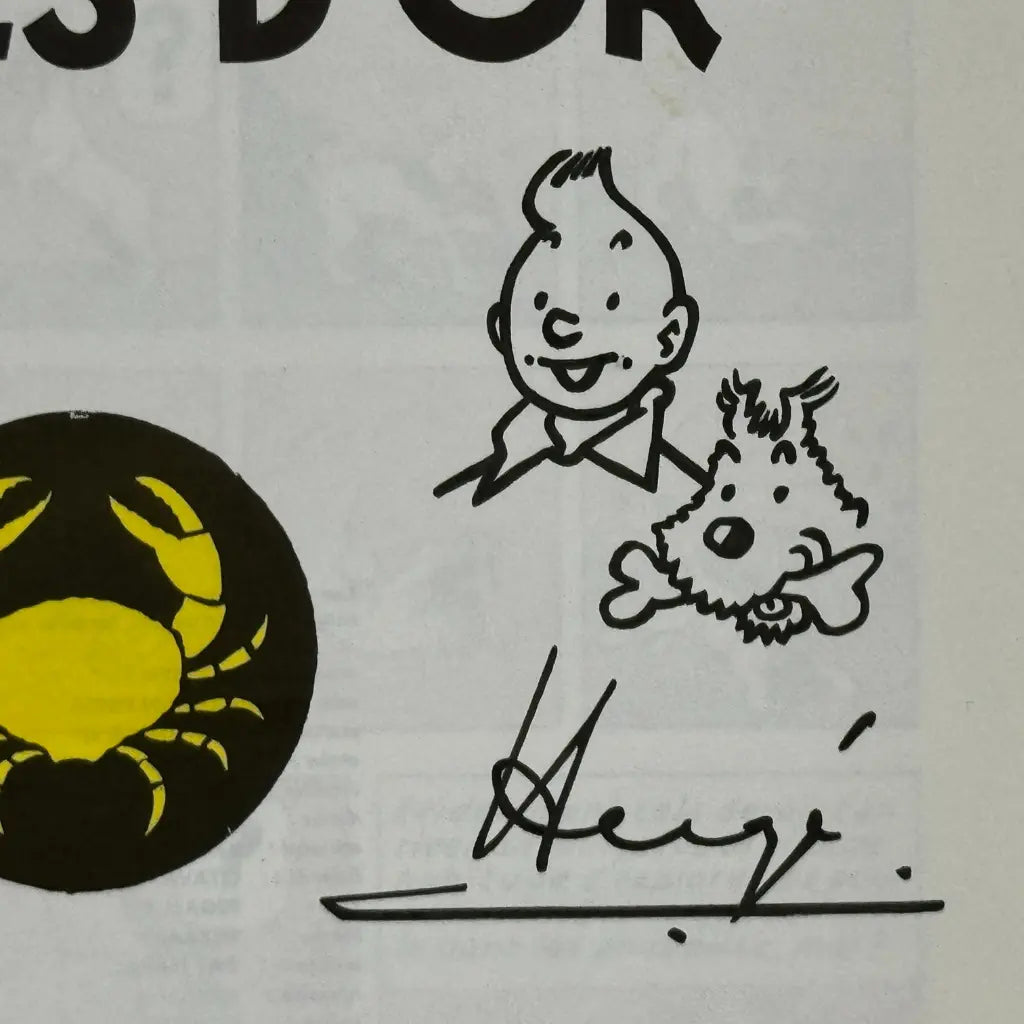 Bande dessinée Tintin Le crabes aux pinces d'or dédicace Hergé
