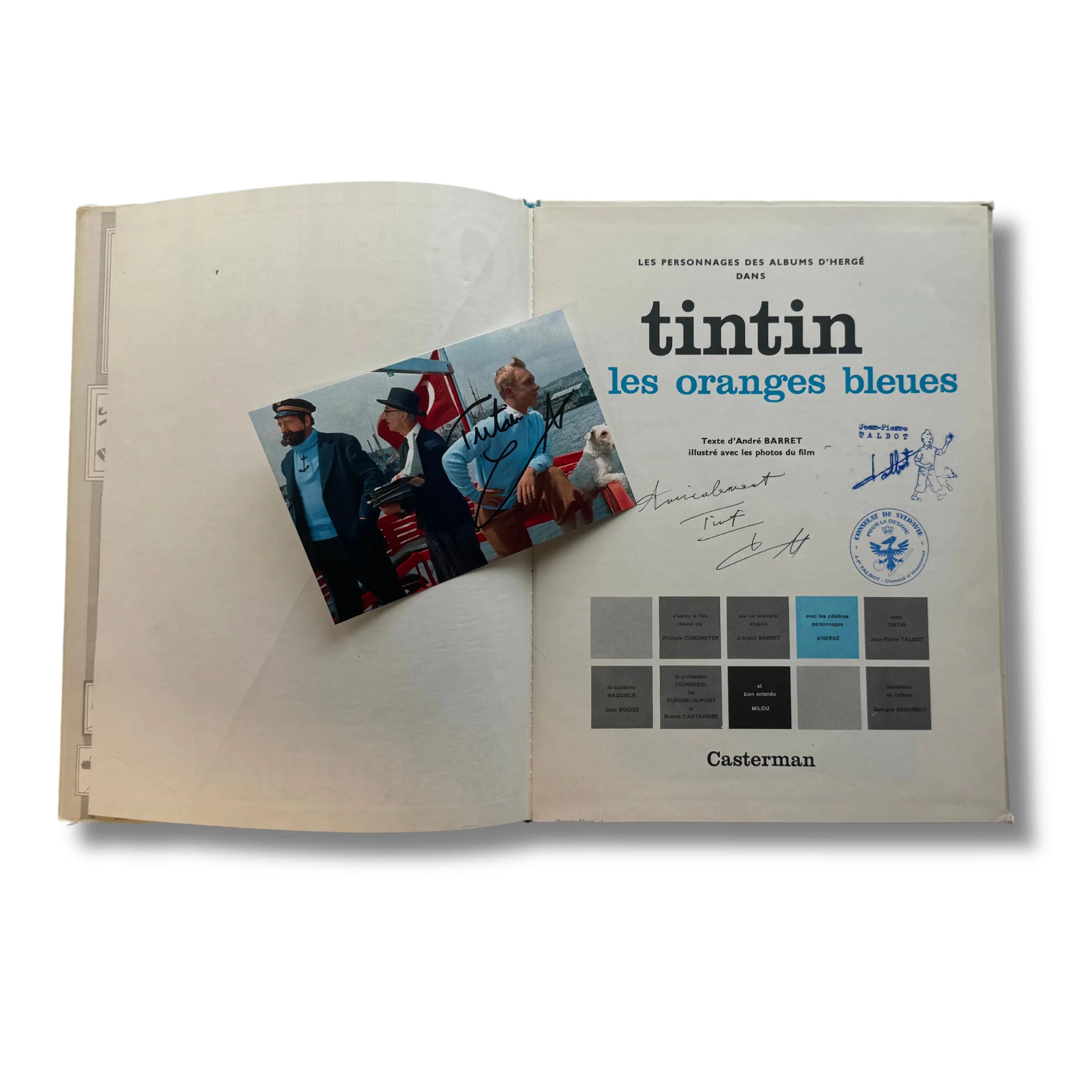 Tintin Et Les Oranges Bleues - Dédicace de Jean Pierre Talbot avec photographie signé - EO 1965