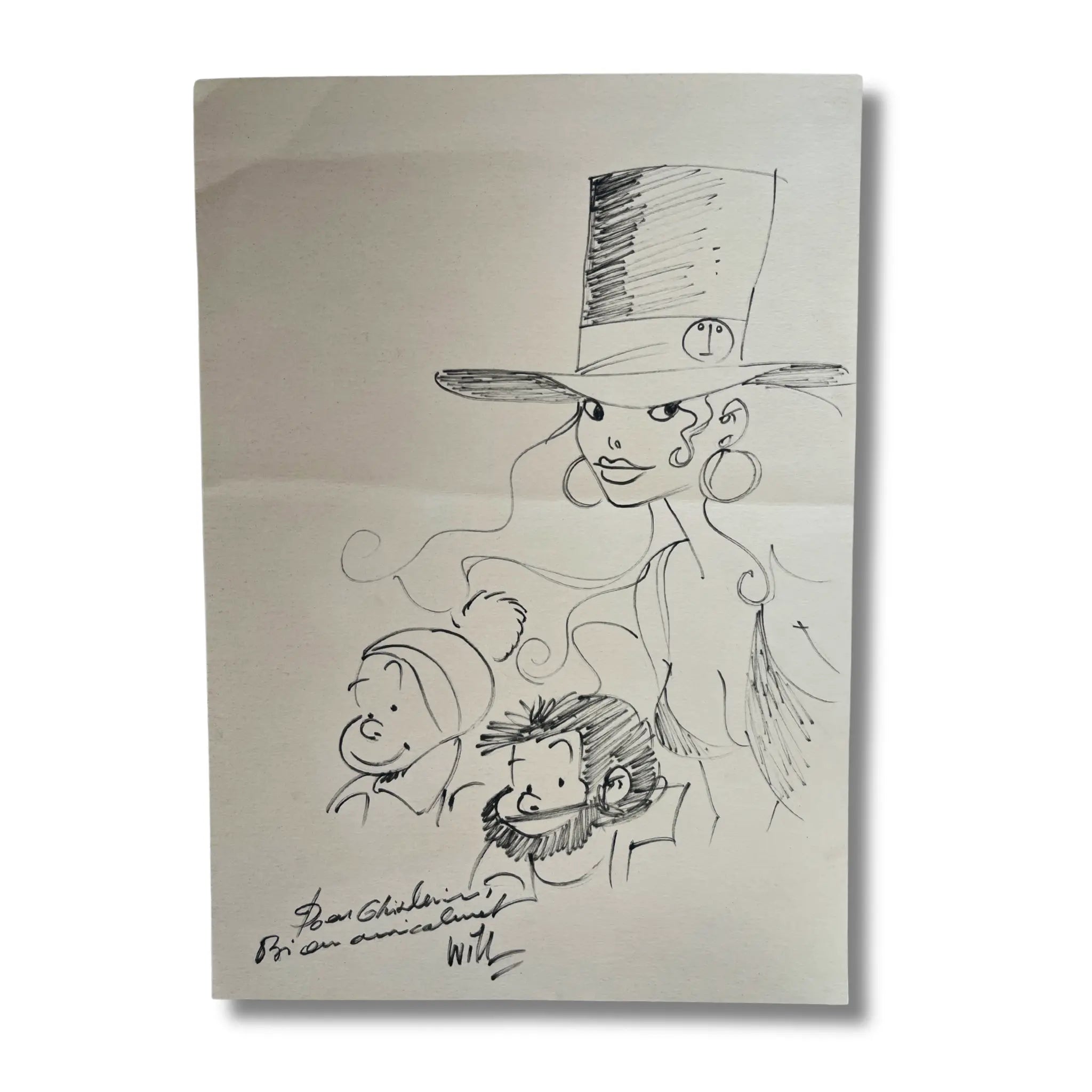 Dessin dédicacé représentant les personnages de bande dessinée Tif et Tondu-Will