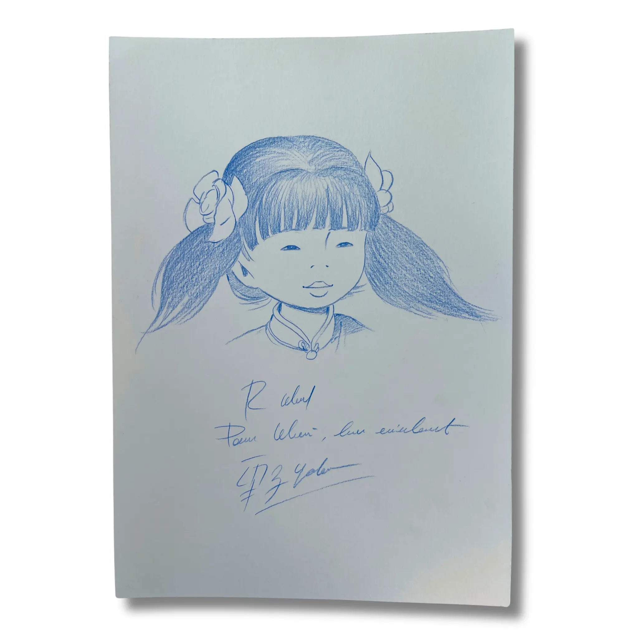 Original dessin de Yoko Tsuno, dédicace et signé par Leloup – format : 21 x 30 cm